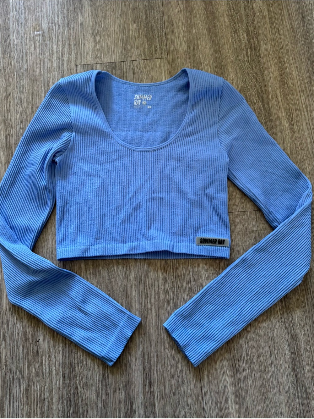Sommer Ray Sky Blue Ribbed Long-Sleeve Crop Top